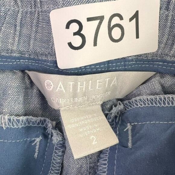 Athleta Cabo Linen Jogger Pants Womens 2 Chambray Blue Drawstring 530642 - Picture 12 of 14